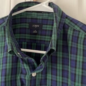 J. Crew Men's Cotton Plaid Shirt in Green and Blue Size M